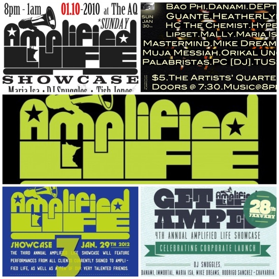 Flyer Collage: Amplified Life Showcase 2010 - 2013